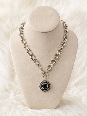 Chunky Cuban chain link with round black faceted pendant